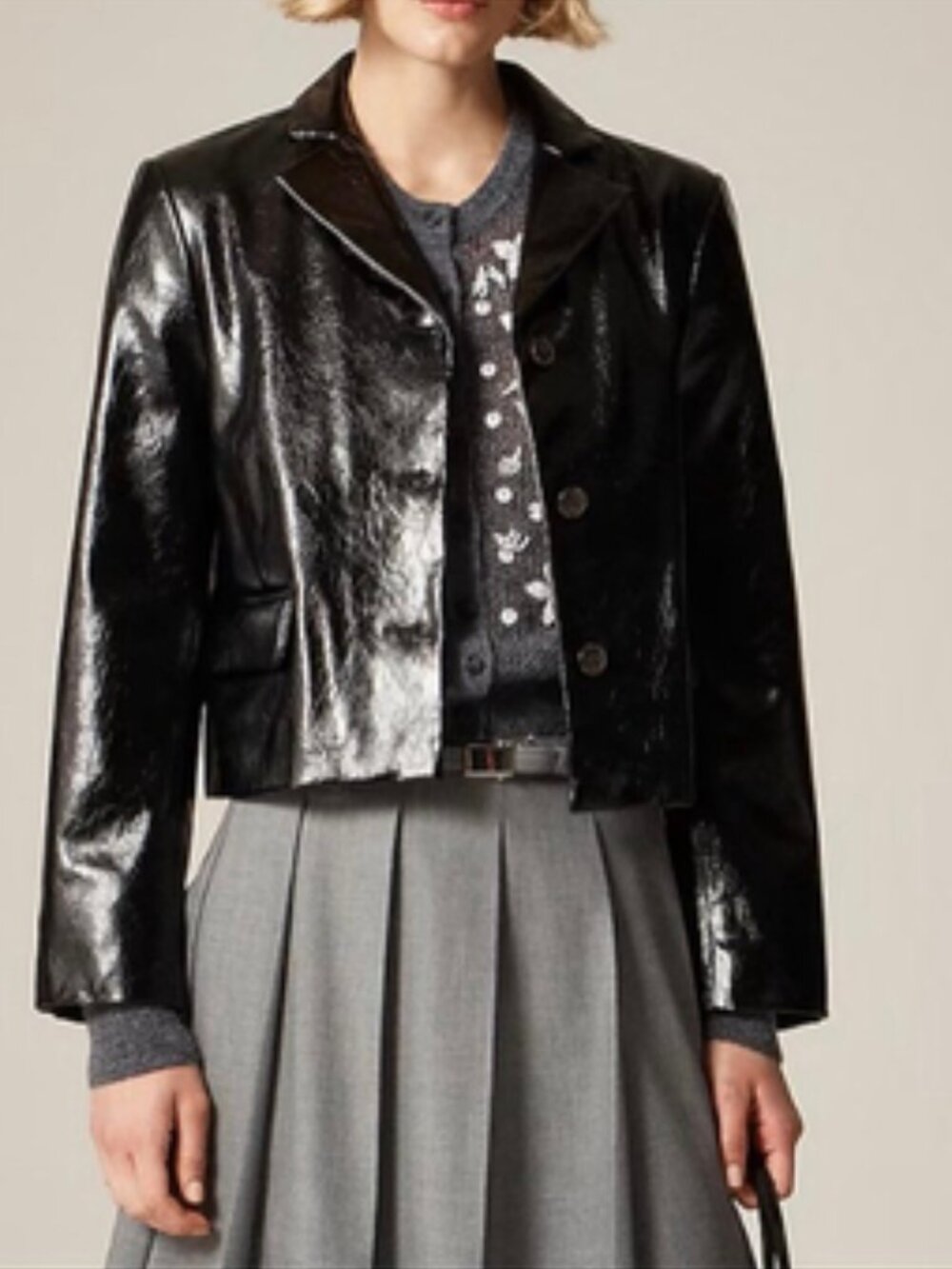 J. Crew Collection Modern Faux Leather Cropped Shirt Jacket - CN491